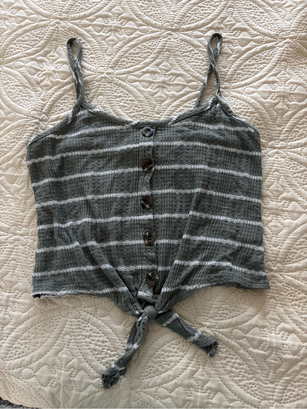 Altar’d State Striped Tie-Front Crop Tank - Green/Gray